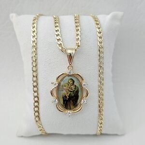 St Joseph Colored Crystal Gold Plated Necklace